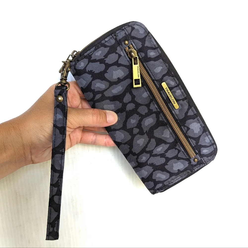 TRAVELON blue canvas wallet clutch wristlet